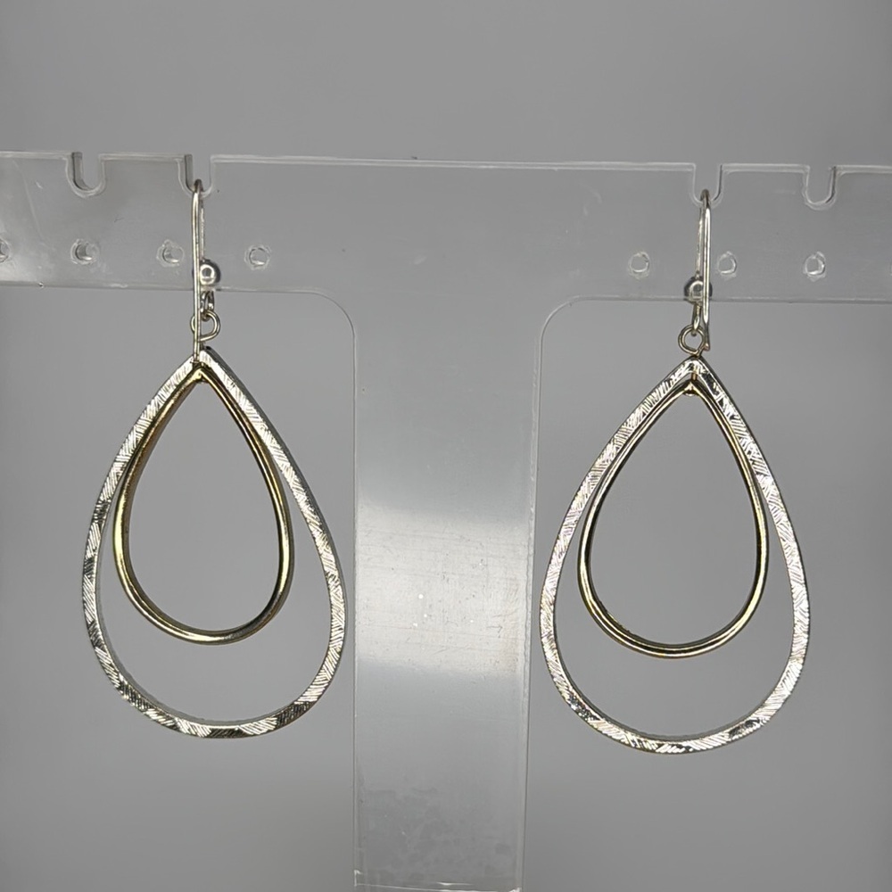 Modern Silver and Gold Teardrop Earrings - Picture 4 of 4